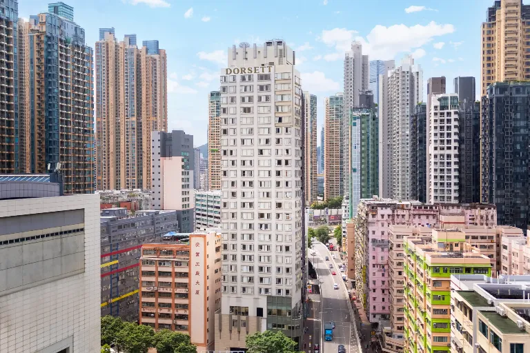 Aerial shot of the exterior of Dorsett Mongkok